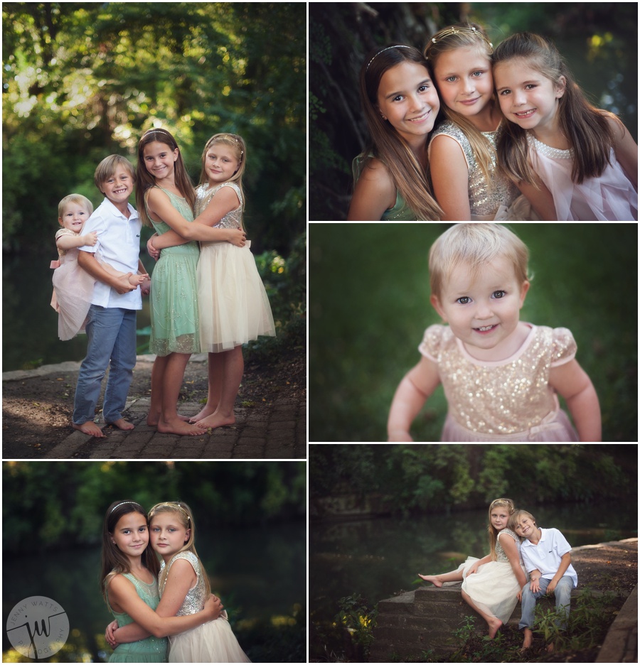 children styled in pastel colors in various groupings of siblings or cousins