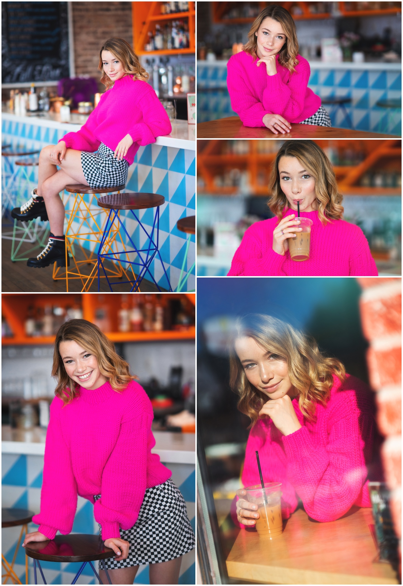 Ava Noble in pink sweater at halcyon lower greenville
