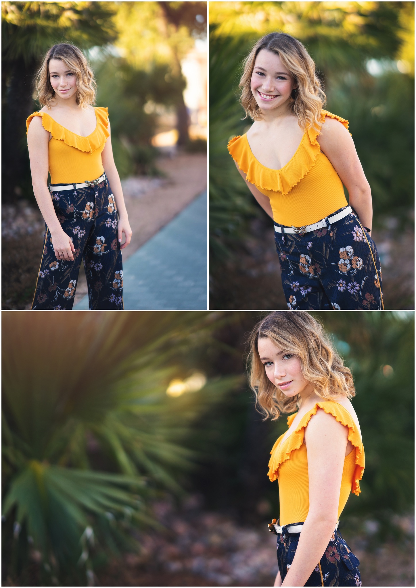 Ava Noble in mustard top with printed pants