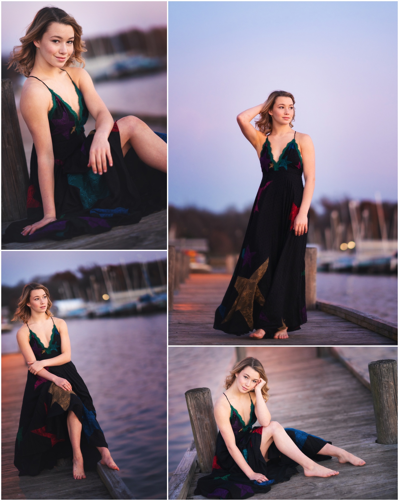 Ava Noble in STAR dress at white rock lake during sunset