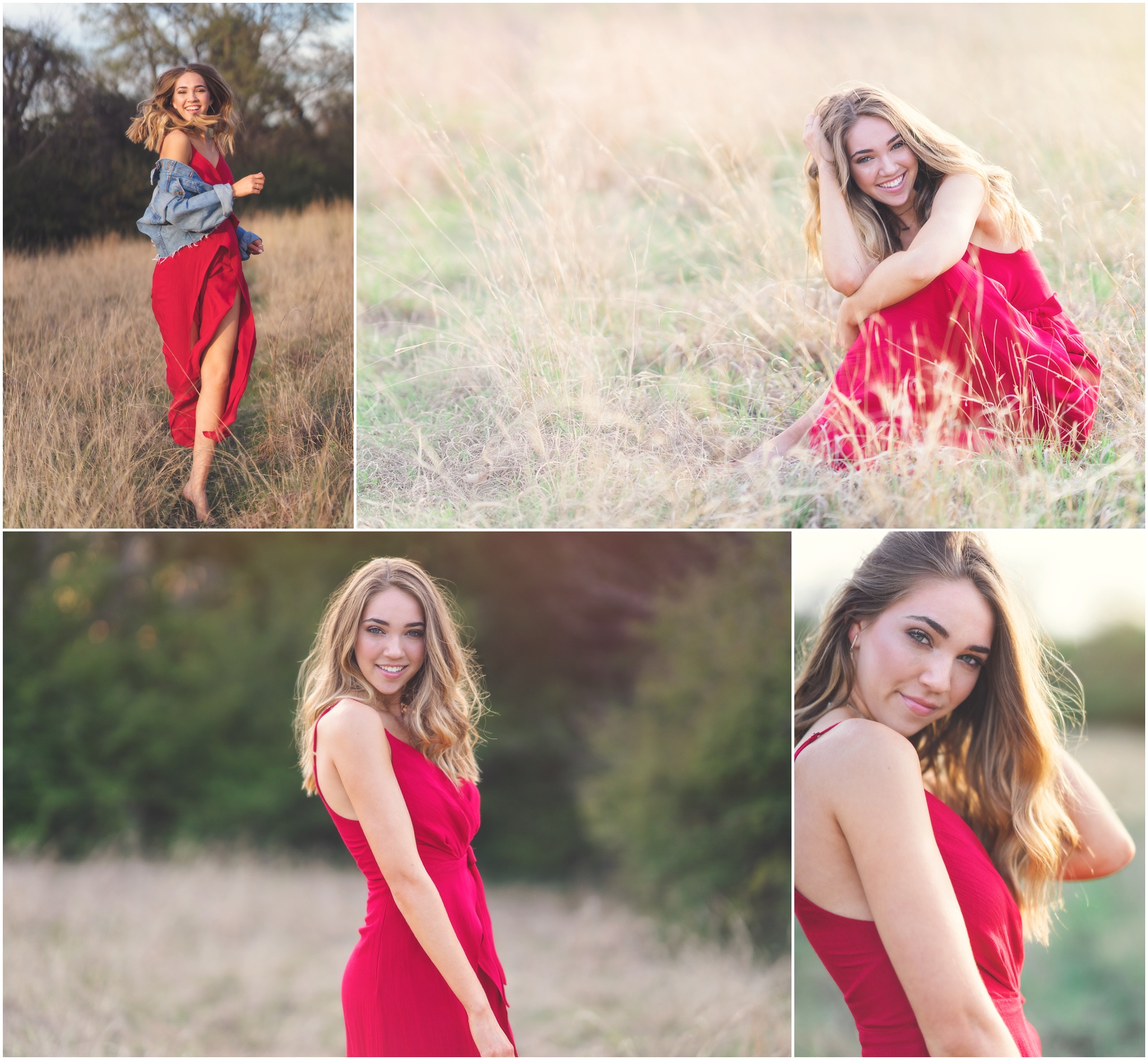 girl in flowy red dress in field